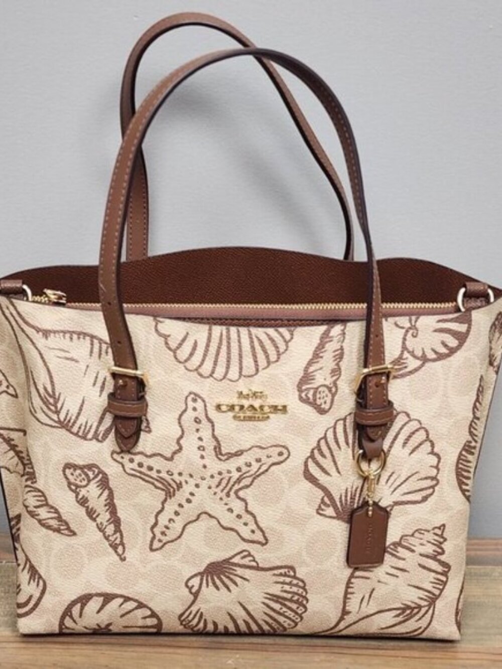 NWT Coach Mollie Tote Bag 25 In Signature Canvas With Shell Print CBH63
